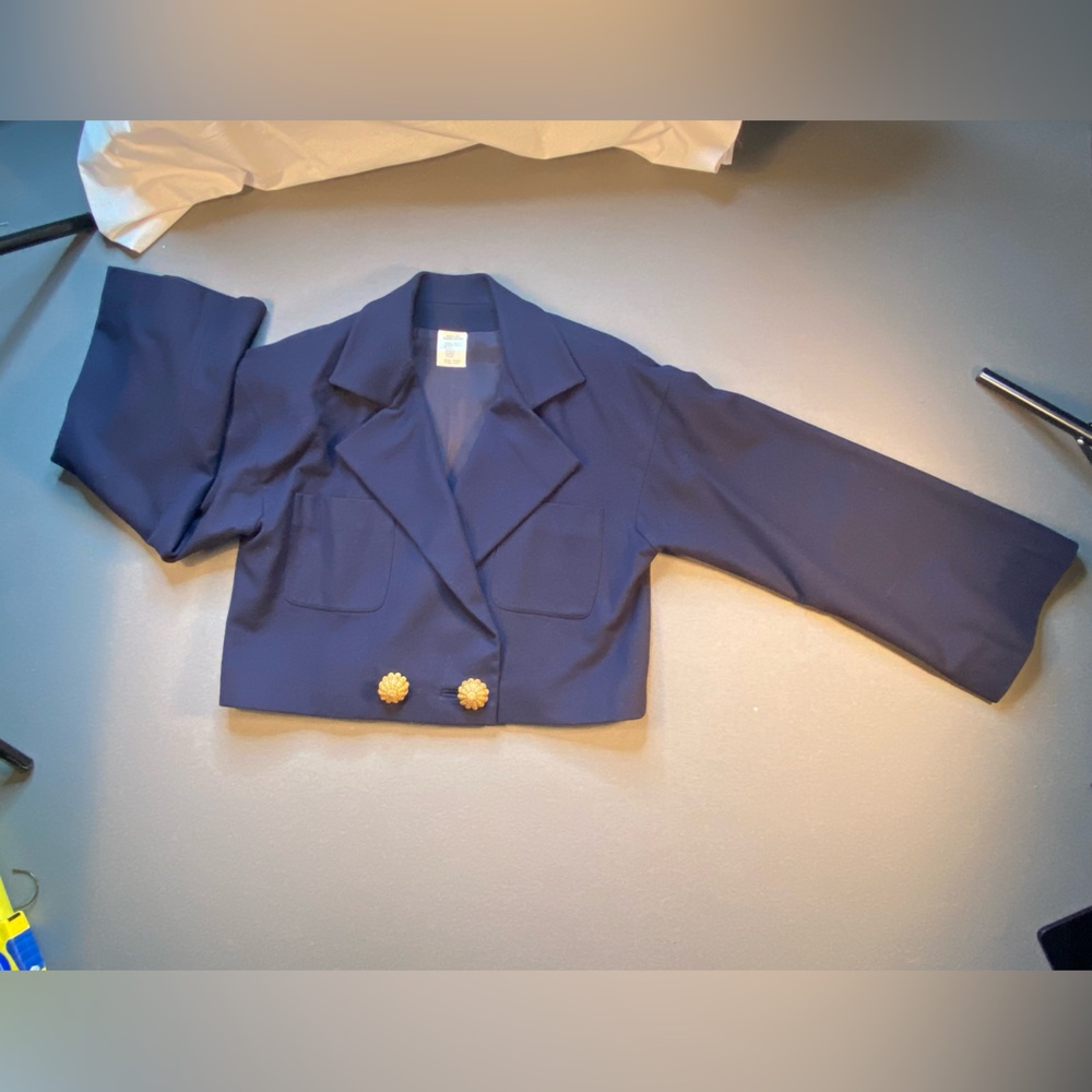 Vintage Perry Ellis, Cropped Wool Double Breasted Jacket, Size 10